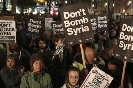 Anti-war protesters demonstrate against proposals to bomb Syria outside the Houses of Parliament in London [REUTERS]