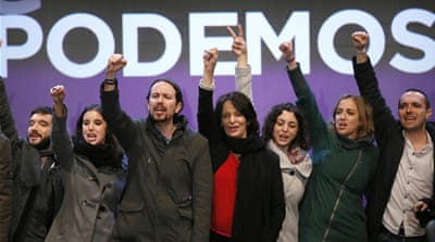 The leader of Podemos, Pablo Iglesias, and his team [EPA]