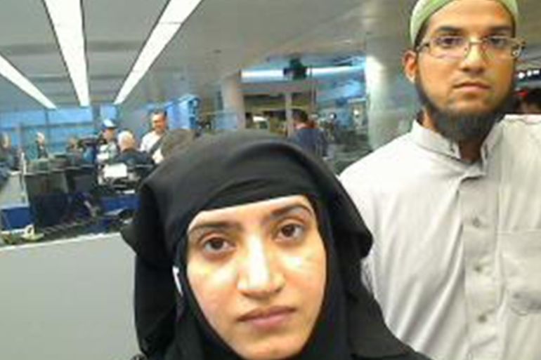Tashfeen Malik and Syed Farook are pictured passing through Chicago''s O''Hare International Airport in this July 27, 2014 handout photo