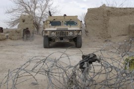 An Afghan National Army vehicle is seen parked at an outpost in Helmand province, Afghanistan
