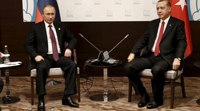 Turkey's President Tayyip Erdogan with Russian President Vladimir Putin at the G20 leaders' summit in Antalya, Turkey on November 16 [REUTERS]