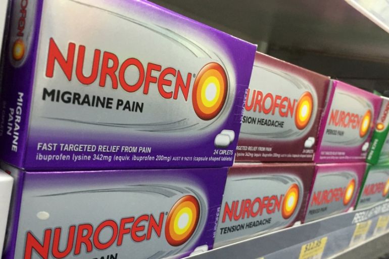 Nurofen pain relievers targeting specific types of pain are seen on a pharmacy shelf in Sydney