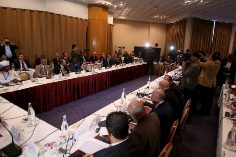 General view of the meeting between Libya''s two rival governments in Tunis