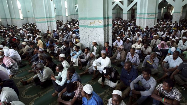 Ethiopian Muslims attend congregational Friday prayers at the Anwar Mosque in Addis Ababa