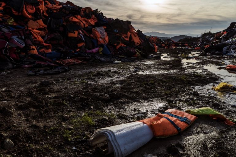 Lesbos: The politics of refugee life jackets [Sorin Furcoi/Al Jazeera]