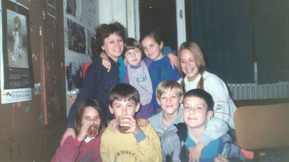 Tina with friends at a birthday party in the barracks in Belgrade [Tina Smalcelj/Al Jazeera]