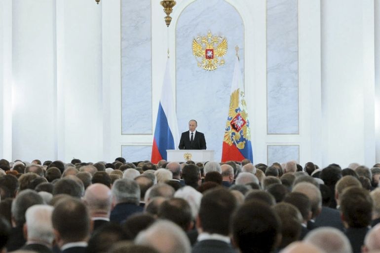 Russian President Putin addresses the Federal Assembl