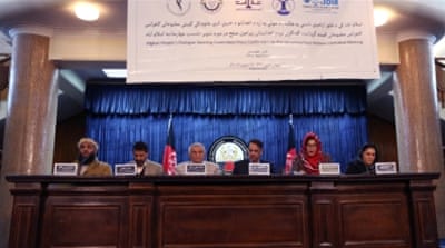 Leaders of the Afghan People's Dialogue on Peace Initiative address a press conference in Kabul, Afghanistan [AP] 