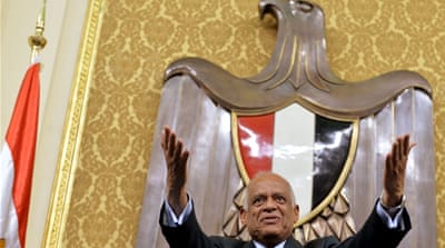 Ali Abdel Al greets members of parliament after he was elected the speaker of Egypt's parliament [Reuters]