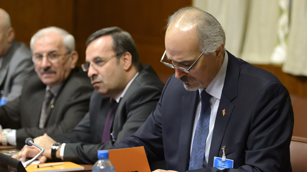 Syrian chief negotiator Bashar al-Jaafari (R) held talks with UN envoy De Mistura on Friday [Martial Trezzini/EPA]