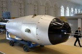 Mock-up of a Soviet AN602 hydrogen bomb at an exhibition devoted to the 70th anniversary of Russia's nuclear industry in Moscow [AFP]