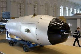 A mockup of a Soviet AN-602 hydrogen bomb is displayed at the exhibition devoted to the 70th anniversary of Russia''s nuclear industry in Moscow [AFP]