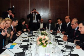 European Union foreign policy chief Federica Mogherini , left, meets Libyan prime minister Fayez Sarraj in Tunis Tunisia