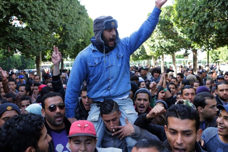 Unemployed graduates protest in Tunisia