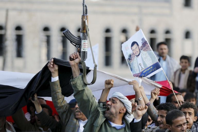 Houthi supporters demonstrate against Saudi-led air strikes in Yemen''s capital Sanaa
