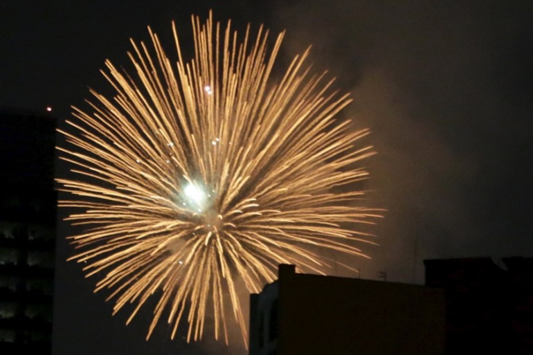 Fireworks explode during a pyrotechnic show to celebrate the new year in Mexico City