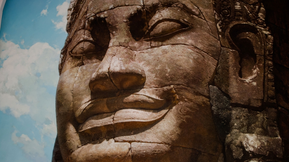 Detail from the 11m-high painting adorning the entrance of the Angkor Panorama Museum [Sebastian Strangio/Al Jazeera]