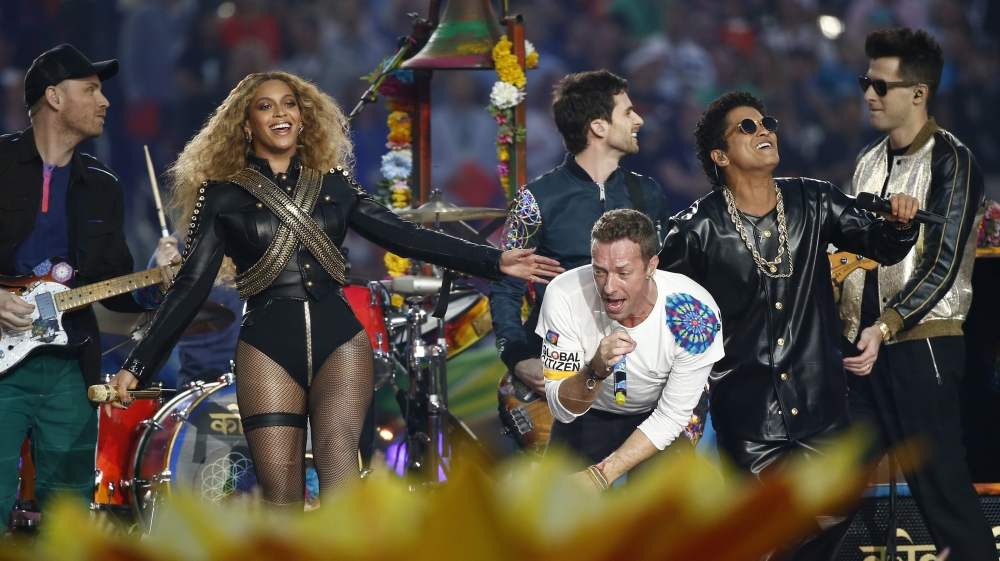 The Super Bowl half-time show was headlined by Beyonce, Coldplay and Bruno Mars [EPA]