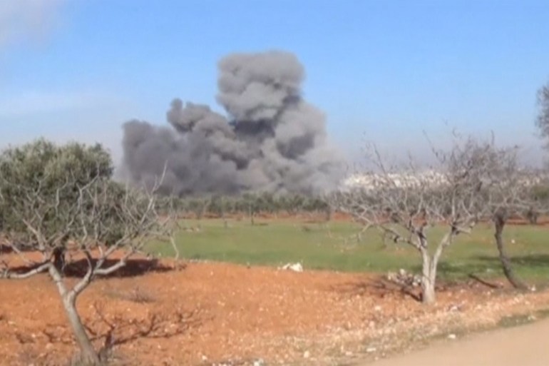 Heavy smoke rises from a location said to be a Medecins Sans Frontieres (MSF) supported hospital in Marat al Numan, Idlib, Syria [Reuters]