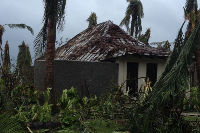A beachside villa and trees lay destroyed following high winds caused by Cyclone Winston at the Tokoriki Island Resort in Fiji
