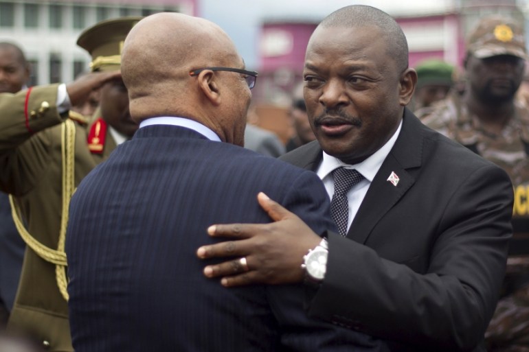 Burundi''s President Nkurunziza embraces his South African counterpart Zuma
