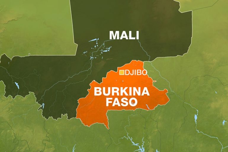 Burkina Faso and Mali map showing the border town of Djibo