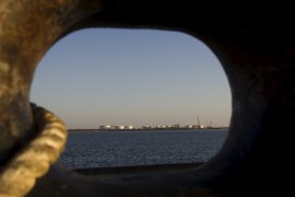 A general view of an oil dock is seen from a ship at the port of Kalantari in the city of Chabahar, east of the Strait of Hormuz [REUTERS]