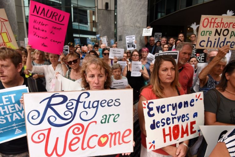 Pro-refugees protesters rally outside Immigration Office in Brisbane