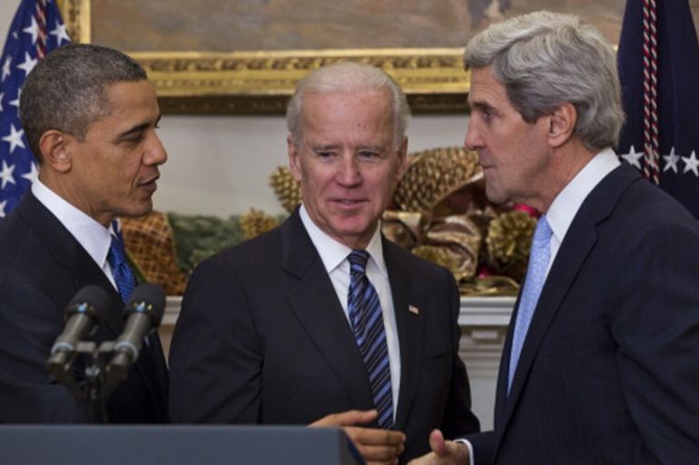 US President Barack Obama with John Kerry and Vice President Joe Biden [Getty]
