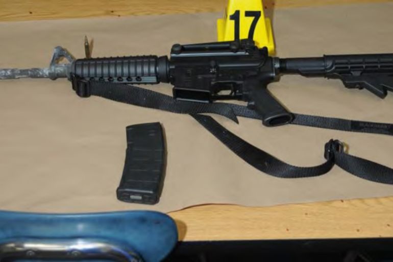 A Bushmaster rifle belonging to Sandy Hook Elementary school gunman Adam Lanza is seen in this police evidence photo