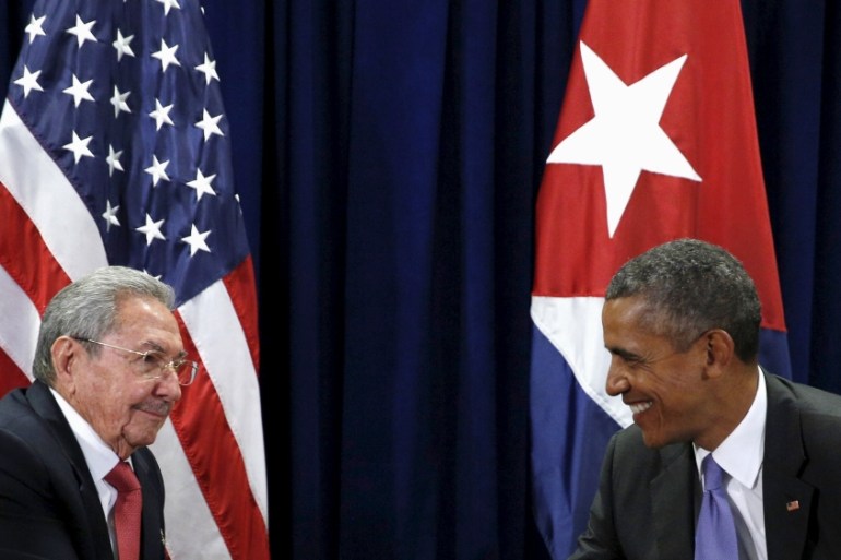 U.S. President Barack Obama and Cuban President Raul Castro meet at the United Nations General Assembly in New York