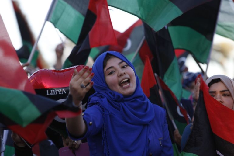 Libyans celebrate the third anniversary of the revolution against Muammar Gaddafi at Martyrs'' Square in Tripoli