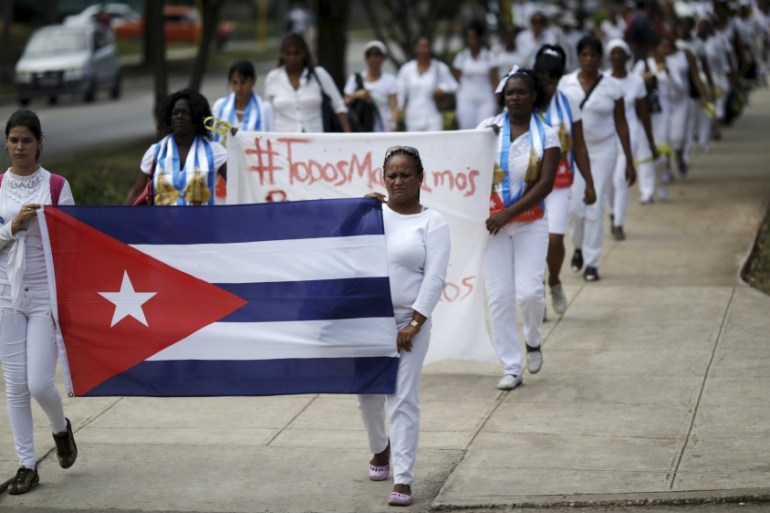 Members of the ''Ladies in White'' dissident group march in Havana