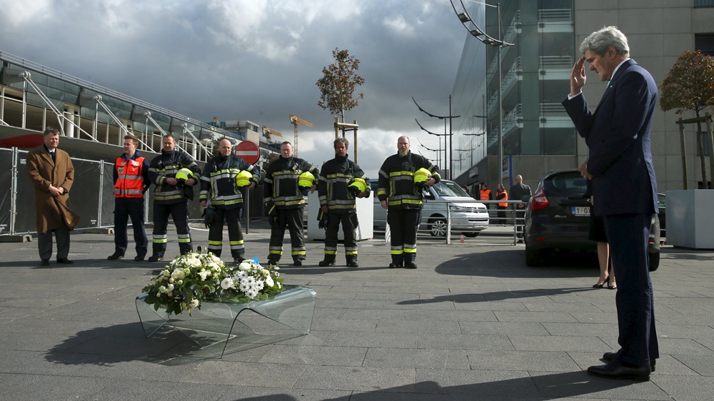US Secretary of State John Kerry paid his respects on Friday to the victims of the bombing in Brussels [Reuters]