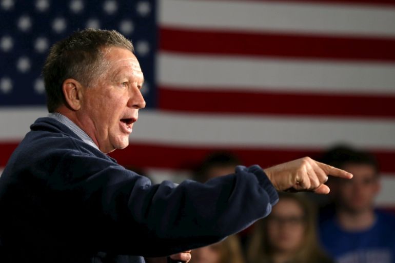 Ohio Governor and U.S. Republican presidential candidate John Kasich speaks at a rally in Youngstown