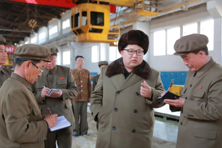 North Korean leader Kim Jong Un visits the February 11 plant at the Ryongsong Machine Complex in this undated photo released by North Korea''s KCNA in Pyongyang