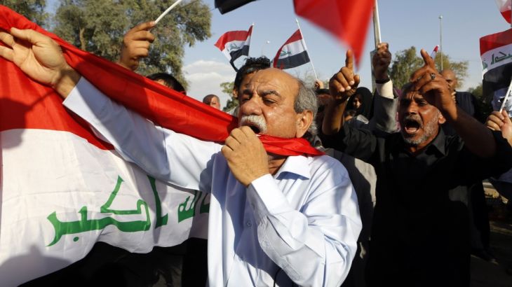 Followers of Shiite cleric Muqtada al-Sadr hold a protest in Basra