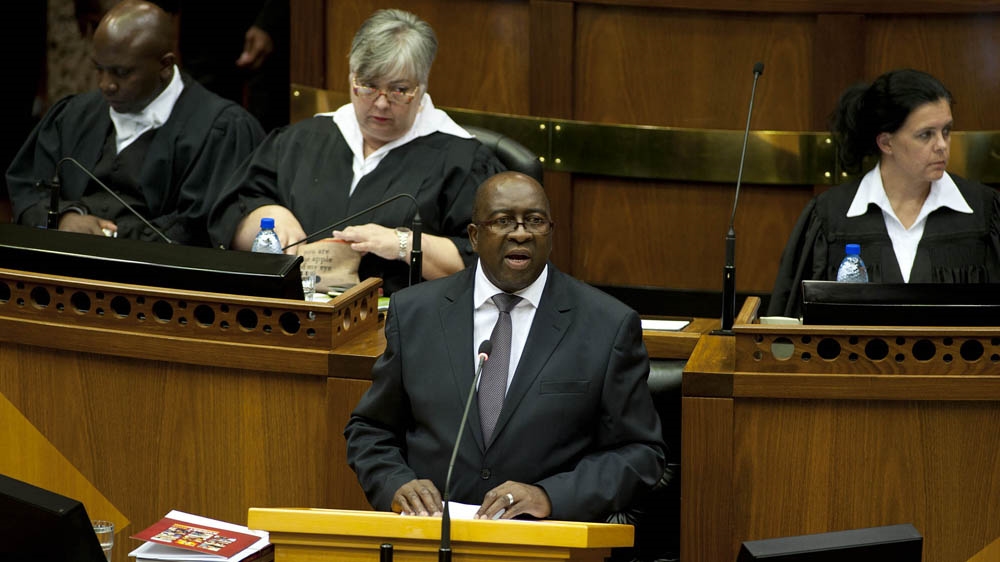 Finance Minister Nhlanhla Nene delivering his first budget speech in the National Assembly   [David Harrison/Al Jazeera]  