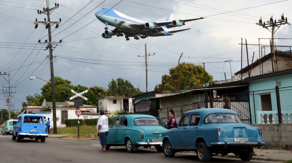 Air Force One arrives in the Cuban capital Havana [Reuters]