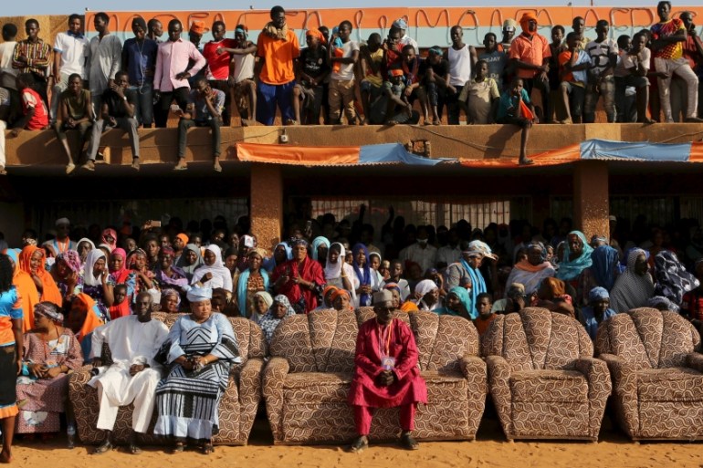 Supporters of incarcerated presidential candidate Hama Amadou attend a campaign rally in Niamey