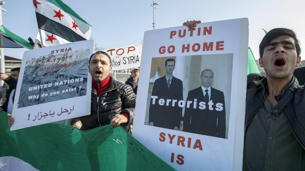Syrians protest to mark the fifth anniversary of the war's start [EPA]