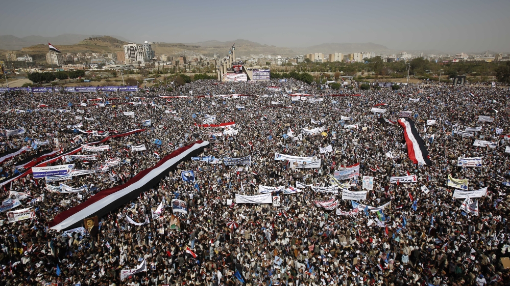 Despite a year of conflict, the Houthis maintain control of the capital, Sanaa [Hani Mohammed/AP]
