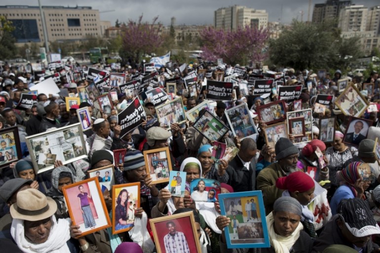 Ethiopian Israelis protest in Jerusalem to bring remaining relatives called Falash Muras to Israel from Ethiopia