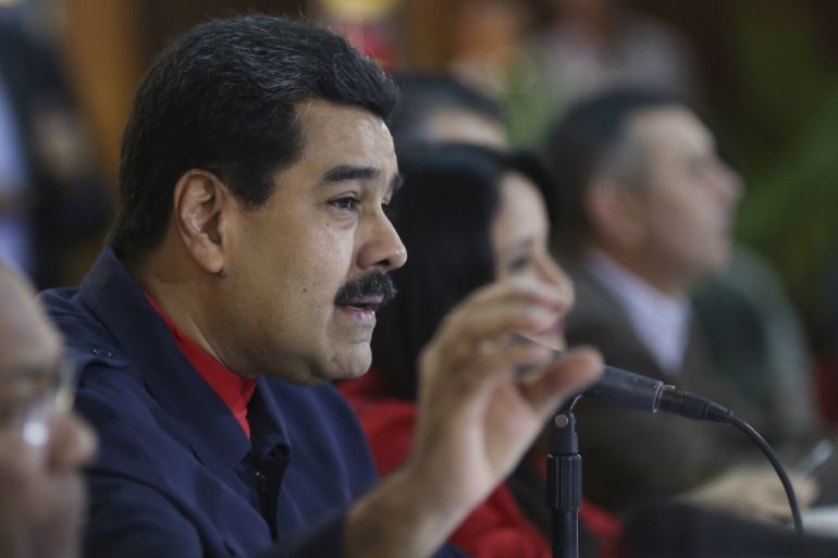 Venezuela''s President Nicolas Maduro speaks during a meeting with governors and ministers at Miraflores Palace in Caracas