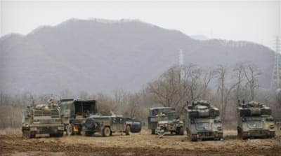 US Army's armoured vehicles during an annual exercise in Yeoncheon, near the North Korean border. [AP] 
