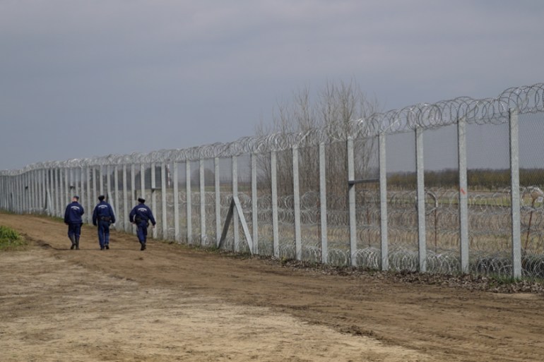 Border fence built by Hungarian authorities on the border with Serbia