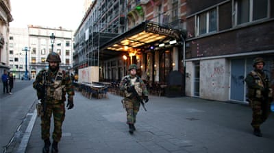 Soldiers patrol in the city centre following the attacks in Brussels, Belgium [Getty]