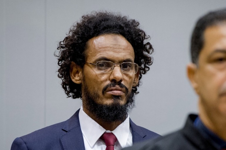 File photo of Ahmad al-Faqi al-Mahdi in the courtroom of the International Criminal Court in the Hague the Netherlands