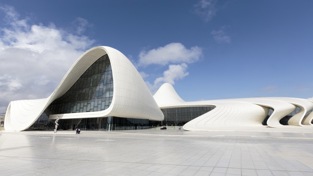 The Heydar Aliyev Center is a 619, 000-square-foot building complex in Baku, Azerbaijan designed by Iraqi-British architect Zaha Hadid [Danita Delimont/Getty Images]