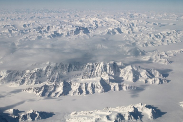 The northeast coastline of the Greenland ice sheet is seen in an image from NASA''s Oceans Melting Greenland campaign